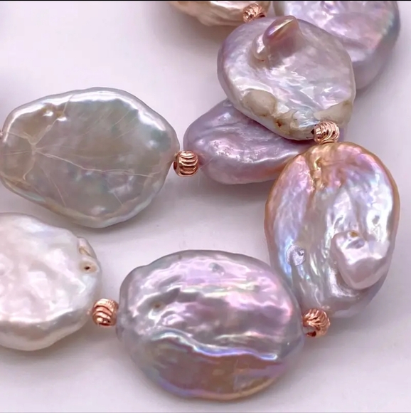 Natural Baroque Pink & White Freshwater Pearl Adjustable Necklace. - Picture 6 of 8